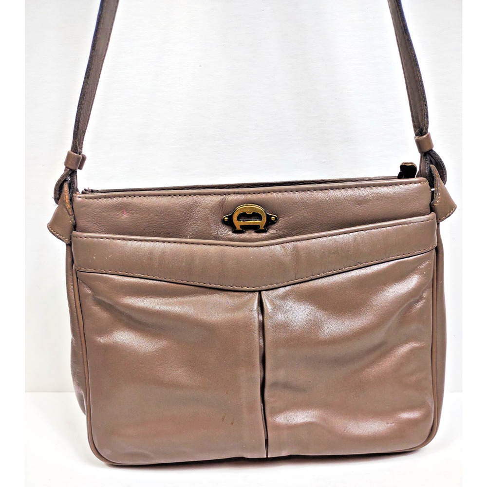 Vintage Etienne Aigner Taupe Brown Leather Shoulder Crossbody Bag Gold Hardware - Picture 14 of 14